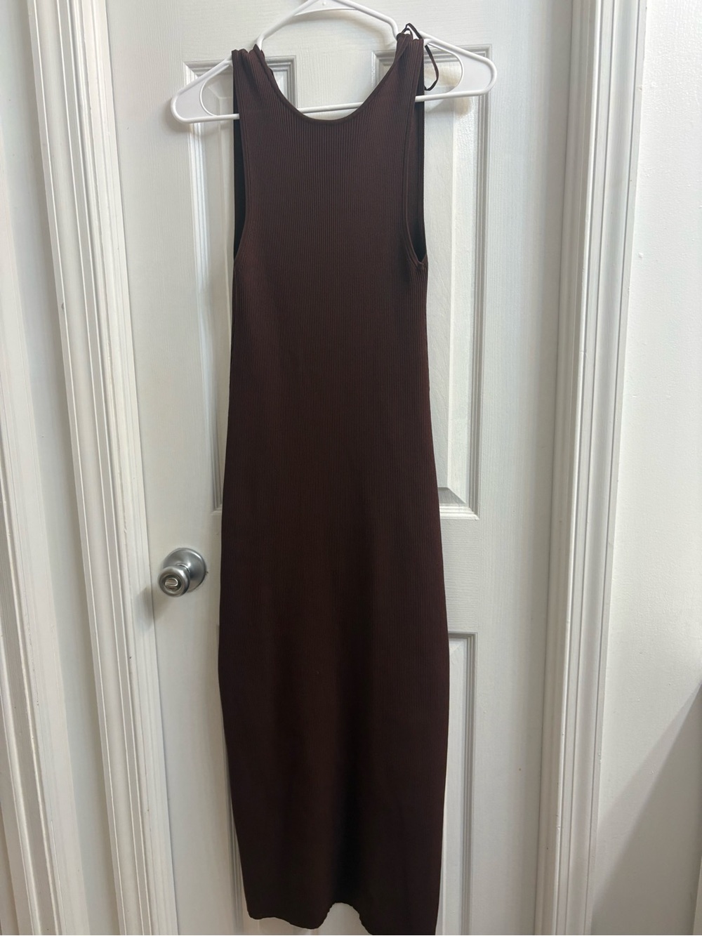Zara  Ribbed Midi Dress in Dark Brown with a low back